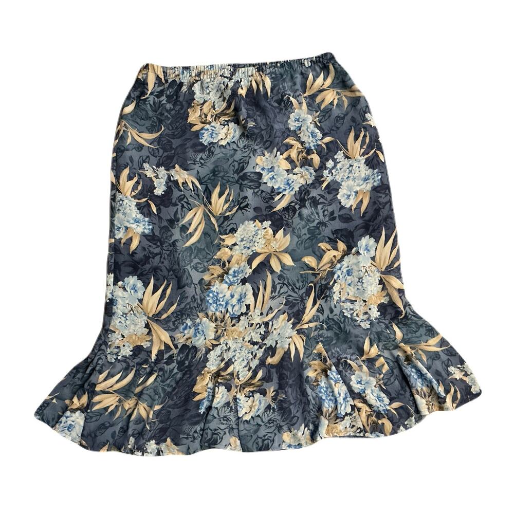 Floral Elastic Waist Skirt Size 16 Flowy Lightweight Cottagecore Prairie Blue